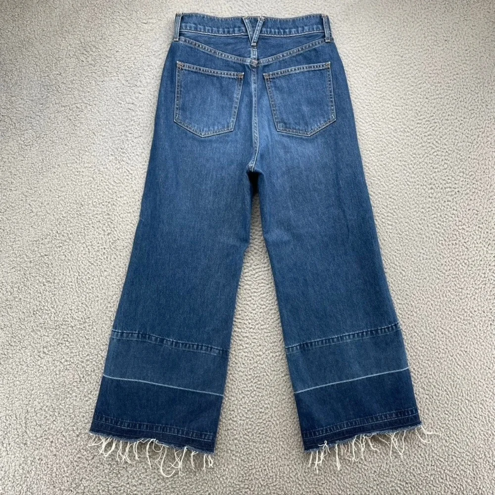 Veronica Beard Taylor Wide Leg Crop Jeans Womens 27 6 Blue High Rise Raw Hem - Picture 7 of 11